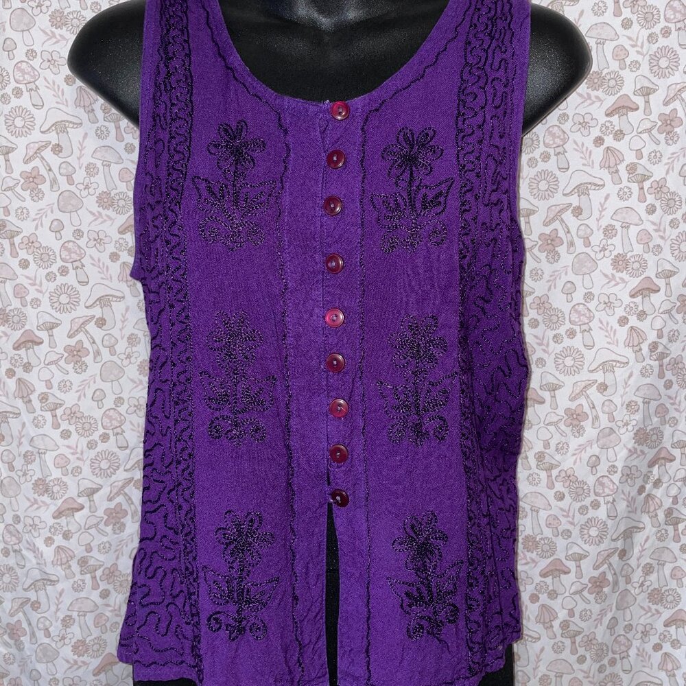 purple hand stitched hippie shirt